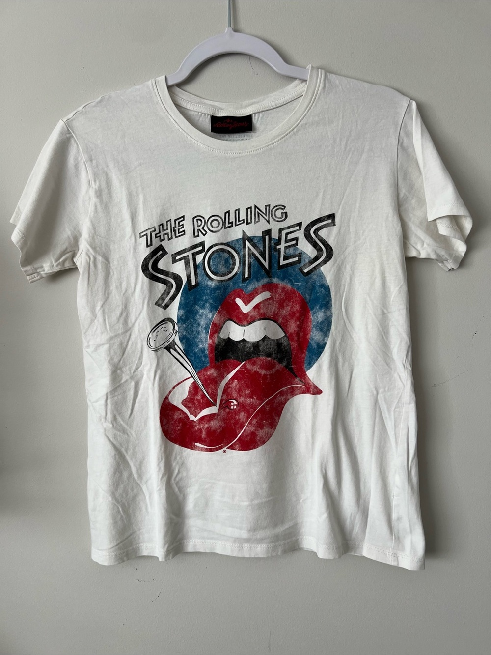 The Rolling Stones White Kids Graphic Tee with Red & Blue Tongue Logo